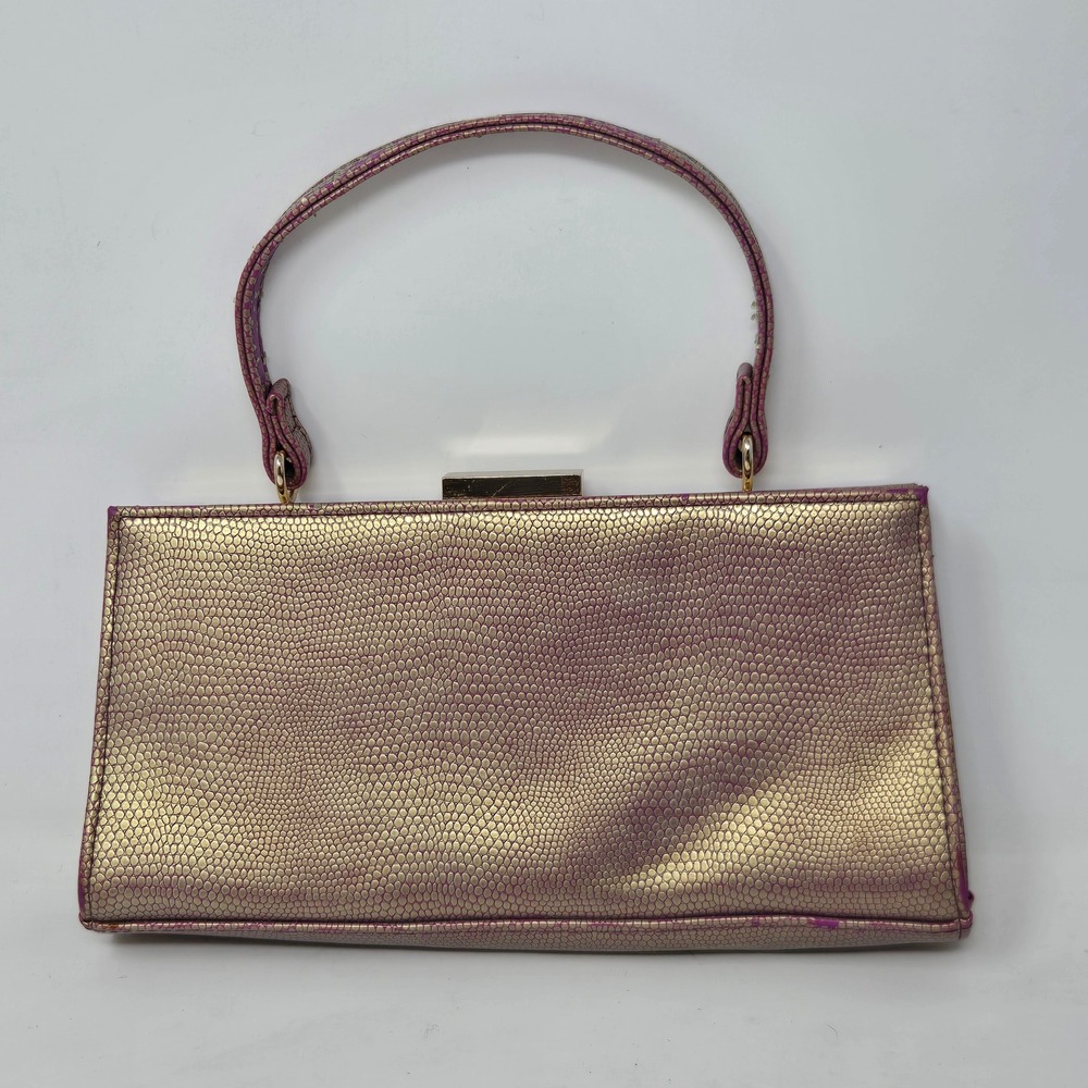 Carlos Santana Metallic Gold‎ Purple Snakeskin Embossed Frame Clutch Handbag